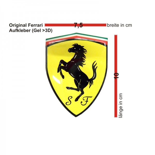 original Ferrari Wappen Emblem / Aufkleber / Plakette 3D Gel 7,5x10cm
